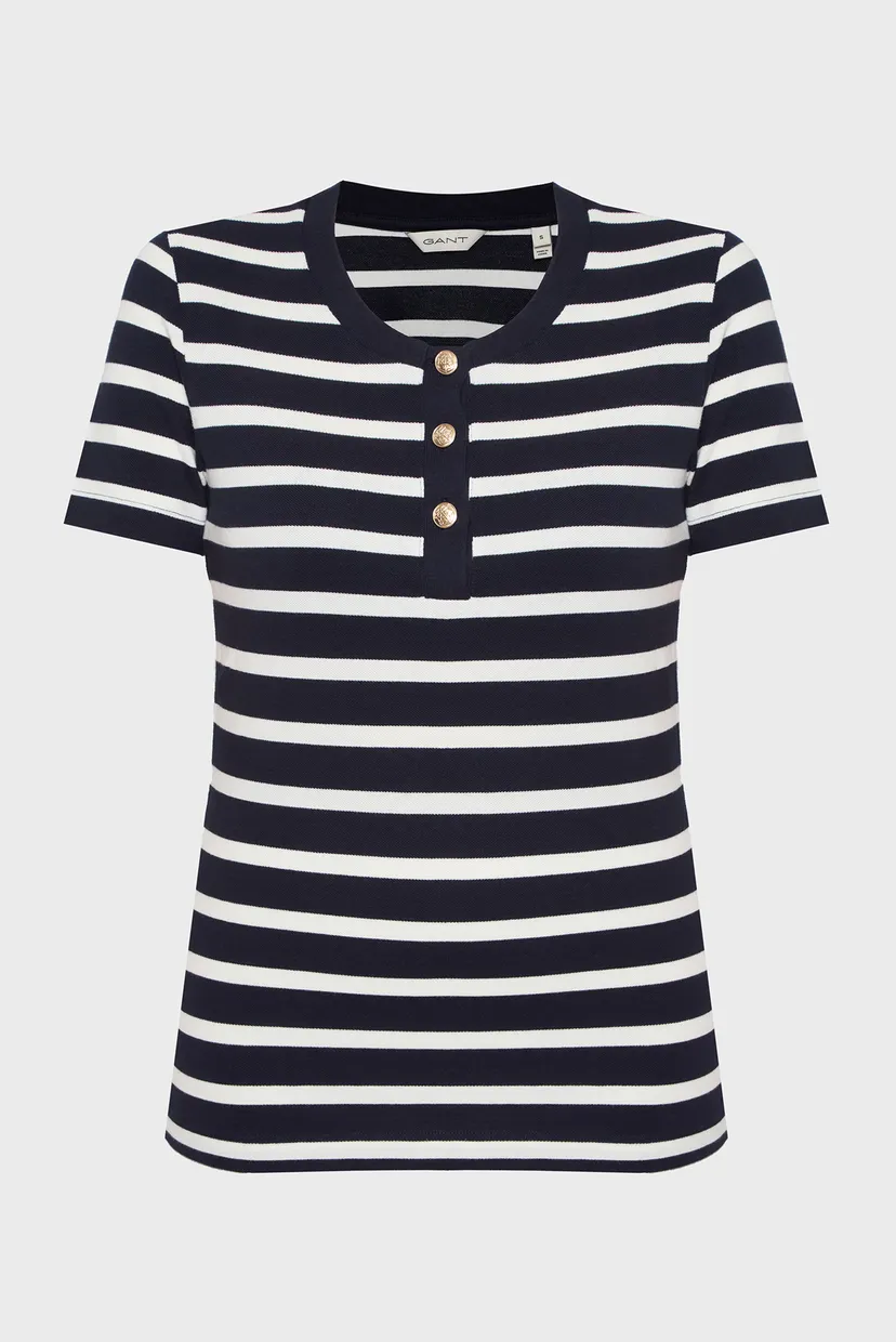 Женская темно-синяя футболка в полоску SLIM STRIPED PIQUE 6
