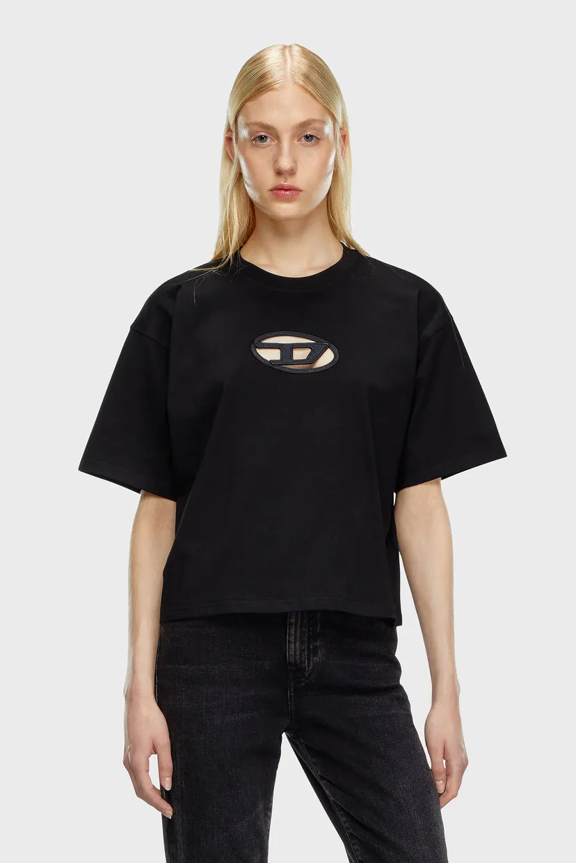 Жіноча чорна футболка T-BUXT-CROP-OD Diesel A15096 0NIAX — MD-Fashion