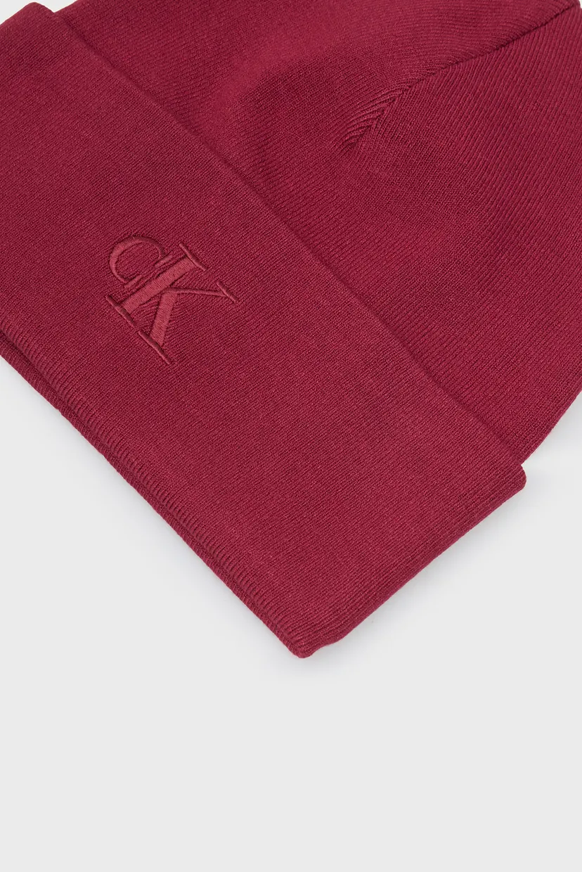 Мужская бордовая шапка FINE RIB BEANIE 4
