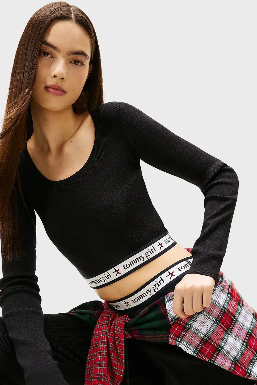 Женский черный топ TOMMY GIRL CROPPED 4