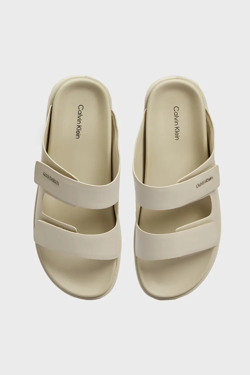 Женские бежевые кожаные слайдеры FLAT ADJ SLIDE CALVIN MTL LTH 4