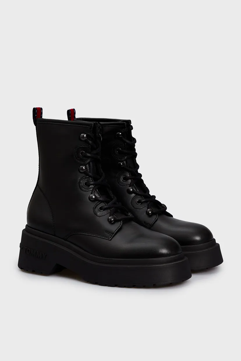 Женские черные кожаные ботинки TJW LACE UP BOOT CHUNKY 3
