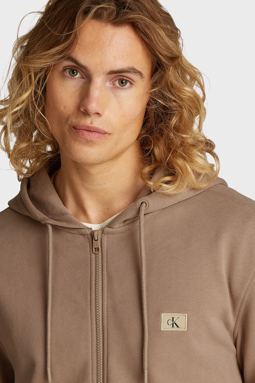 Чоловіче коричневе худі WOVEN LABEL ZIP THROUGH HOODIE 4