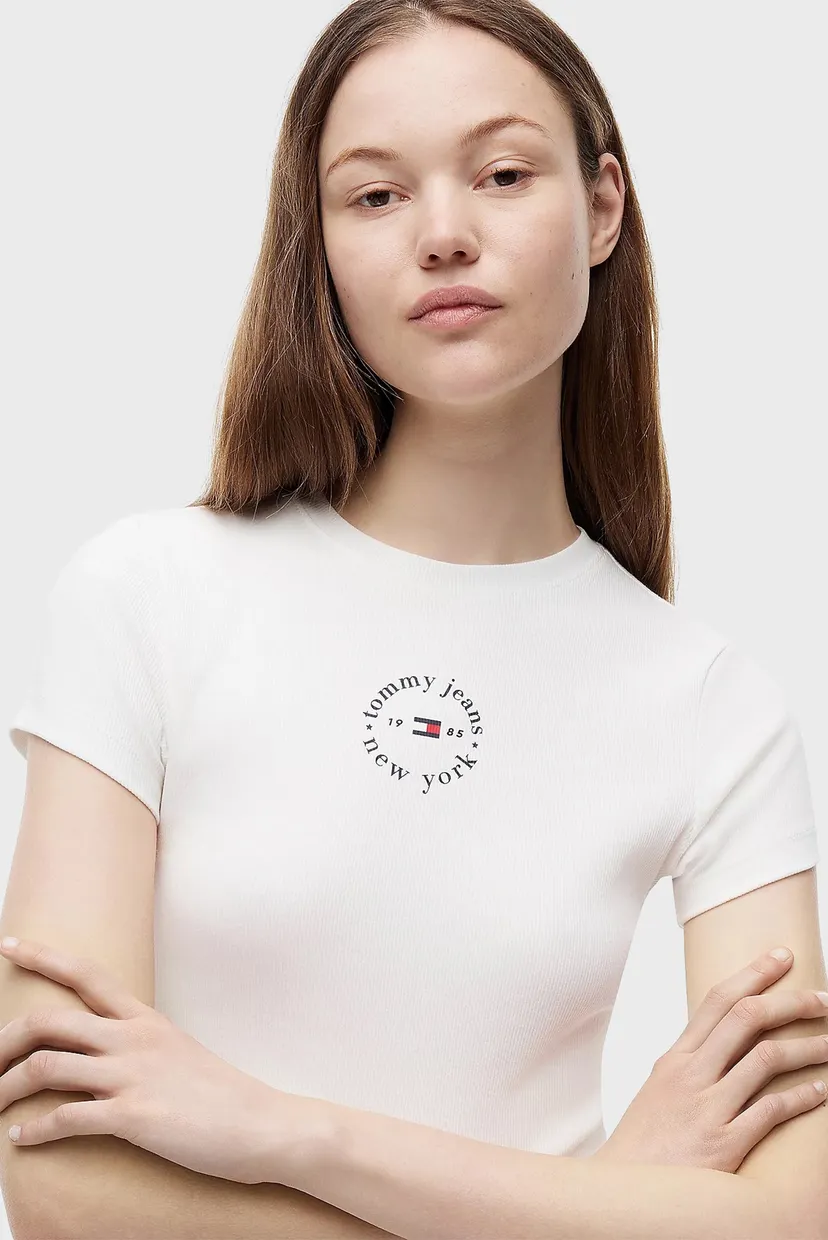 Жіноча біла футболка SLIM ESS LOGO2 RIB TEE EXT 4