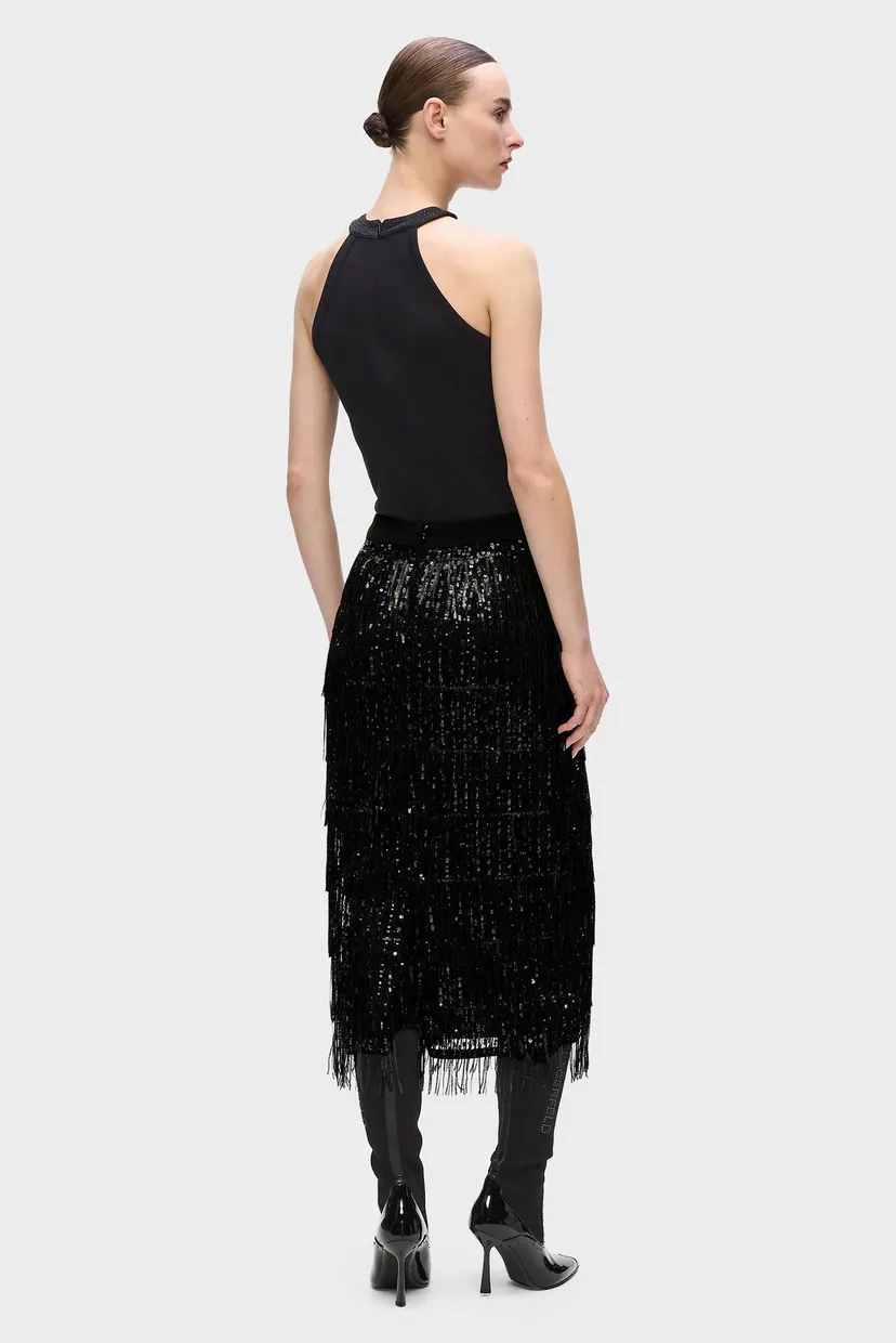 Жіноча чорна спідниця sequins fringe 3