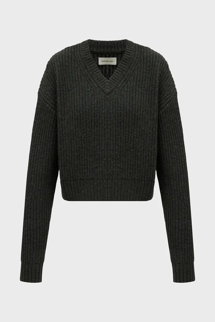 Женский темно-серый шерстяной пуловер CHUNKY V-NECK SWEATER 5