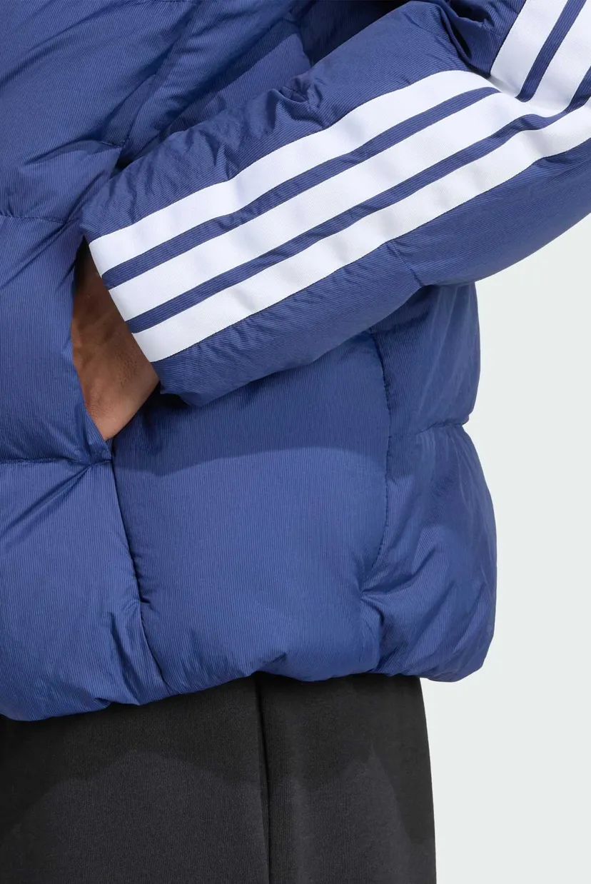 Мужской синий пуховик Essentials Climawarm 3-Stripes Puffer Hooded 5