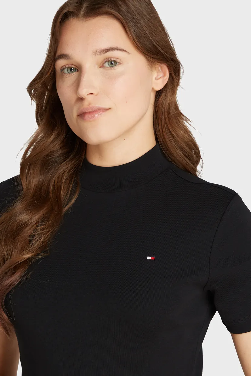 Жіноча чорна футболка SLIM CODY CROP MOCK-NK 4
