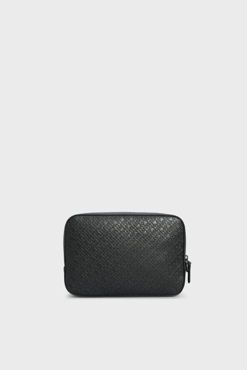 Мужской черный кожаный несессер TH MONOGRAM WASHBAG 4