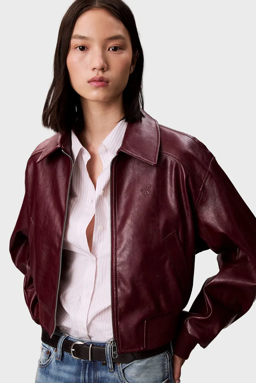 Жіноча бордова куртка A-Cropped Crinkle Faux Leather B 4