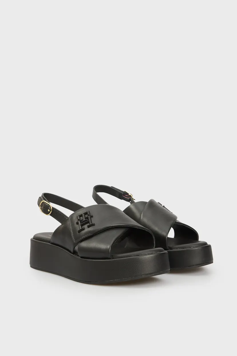 Женские черные кожаные сандалии TH LOGO HW PADDED LEATHER SANDAL 3