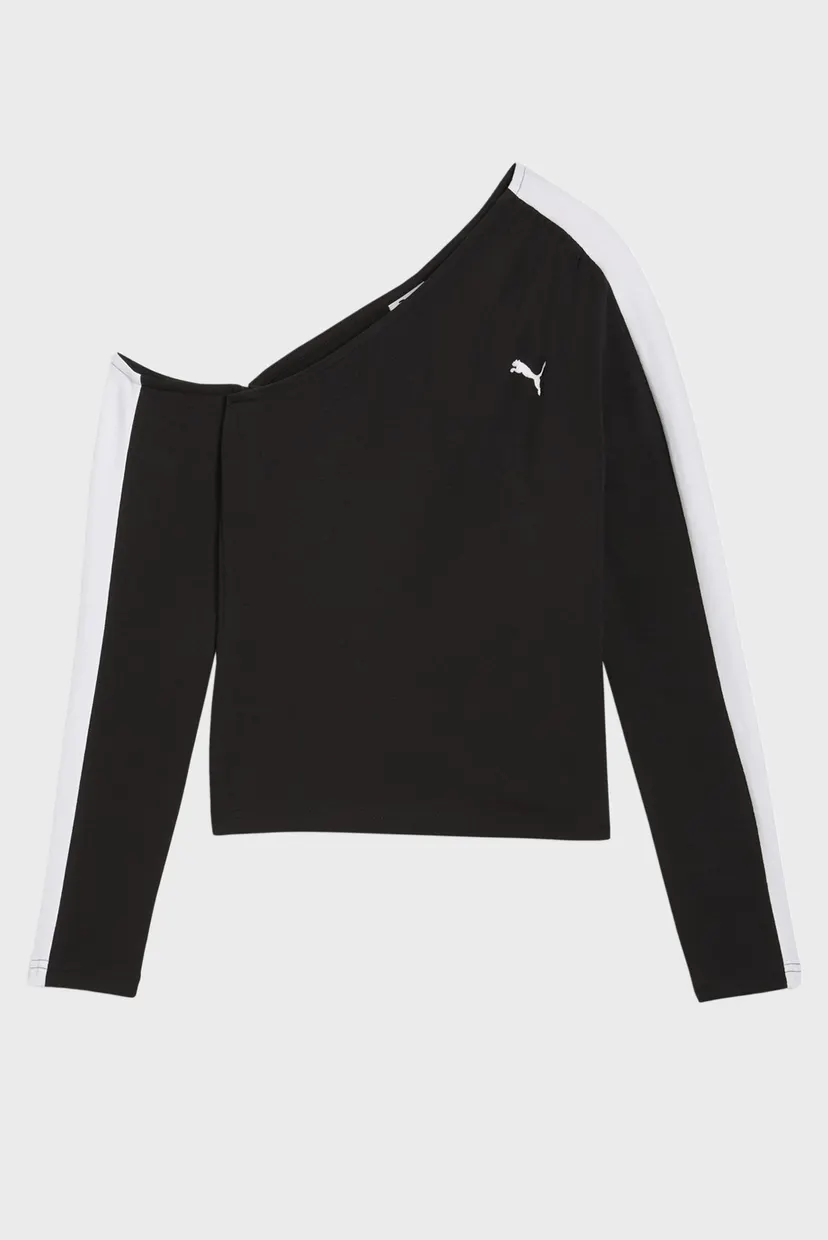 Жіночий чорний лонгслів T7 Asymmetric Top Women 4