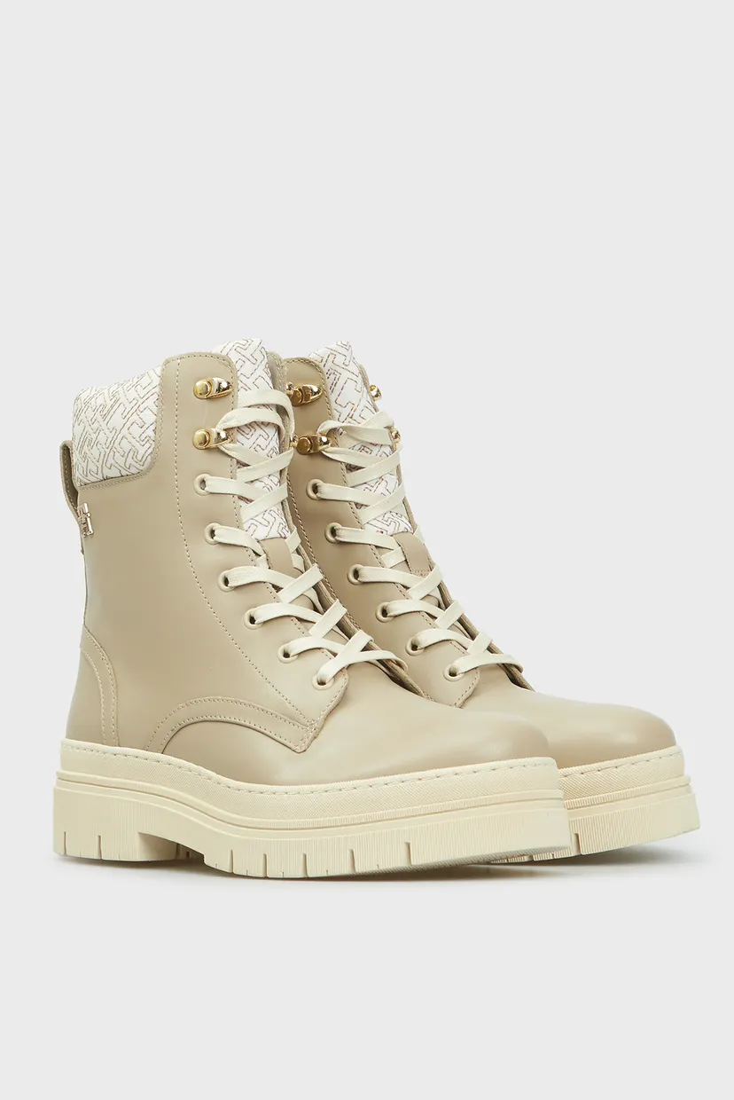 Женские бежевые кожаные ботинки CLEATED LACE-UP LTHR MIX MONO TL 3