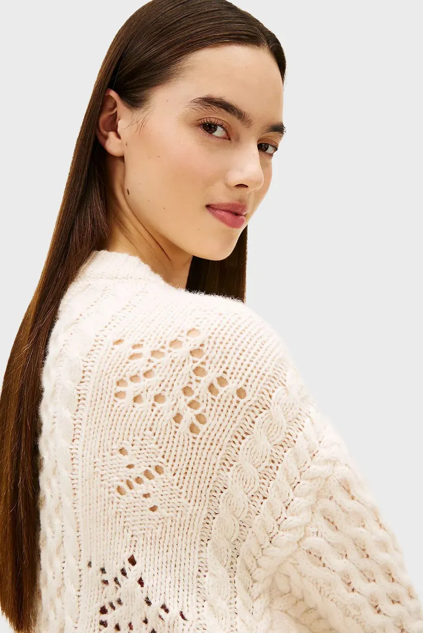 Жіночий білий вовняний кардиган TOMMY GIRL PREPPY CABLE 4