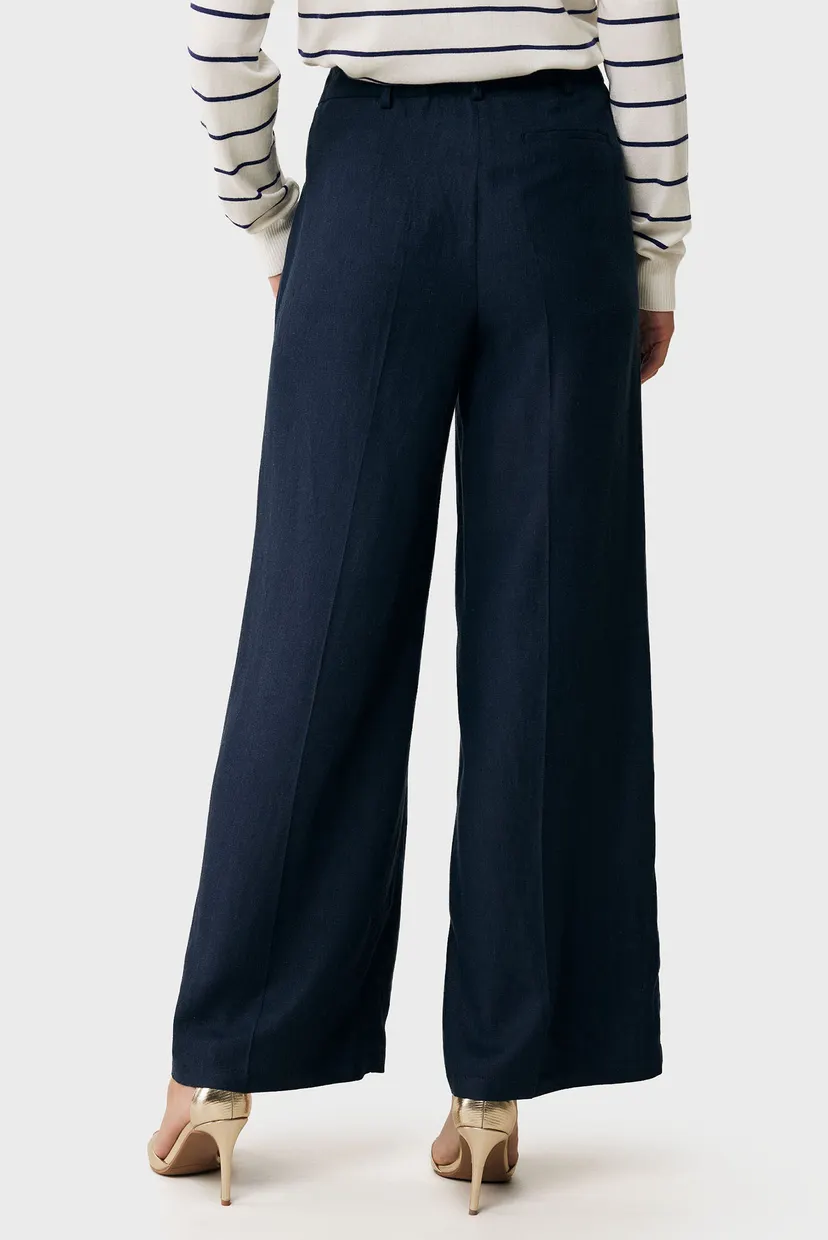 Жіночі темно-сині лляні брюки Wide leg linen pants 3