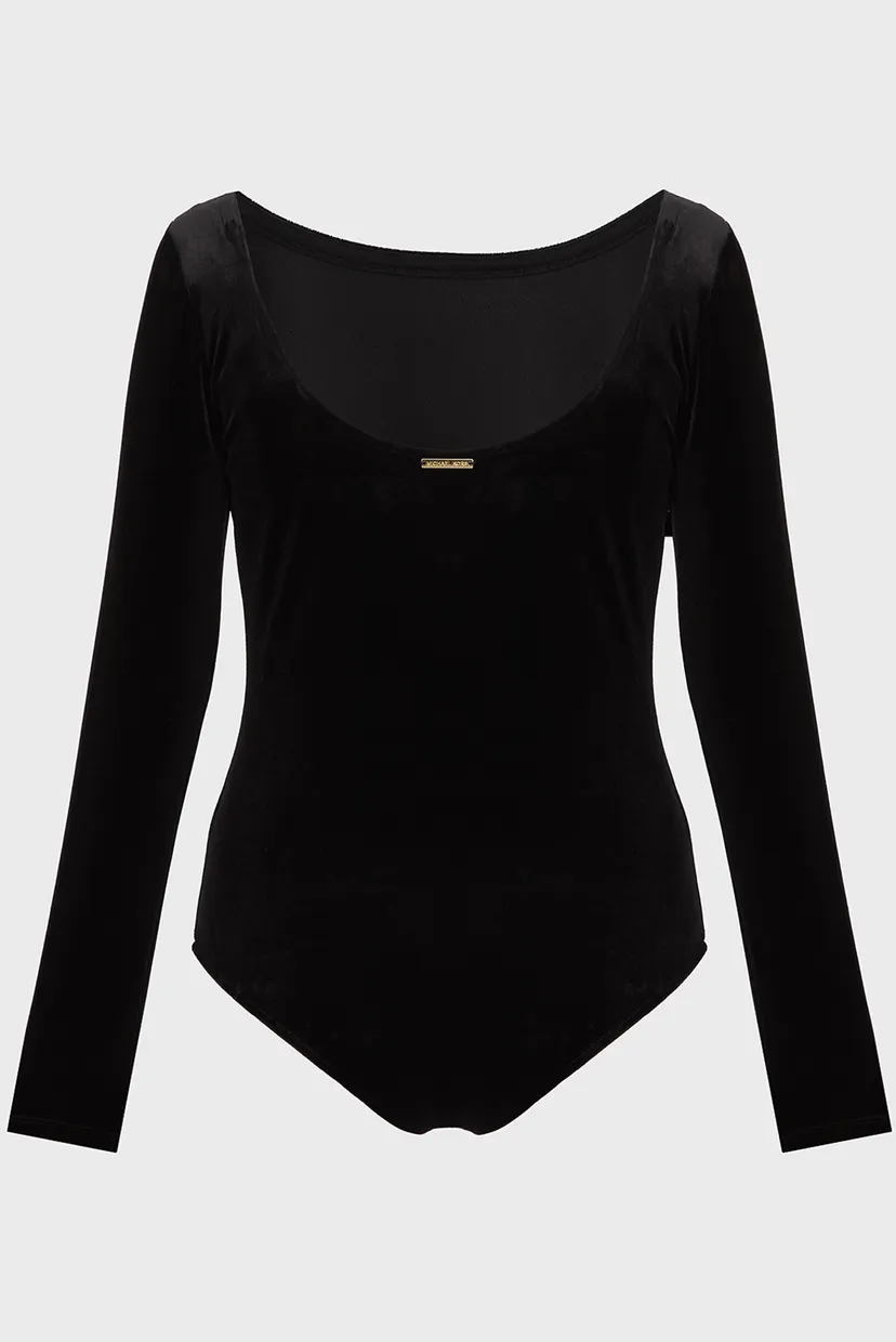 Женское черное велюровое боди VELVET LS BODYSUIT 5