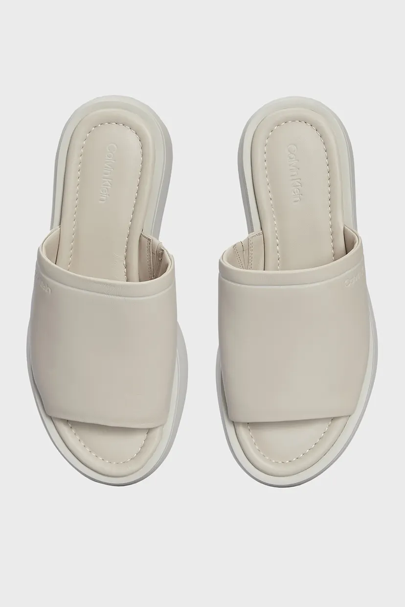 Жіночі бежеві шкіряні слайдери FLATFORM SLIDE LTH 4