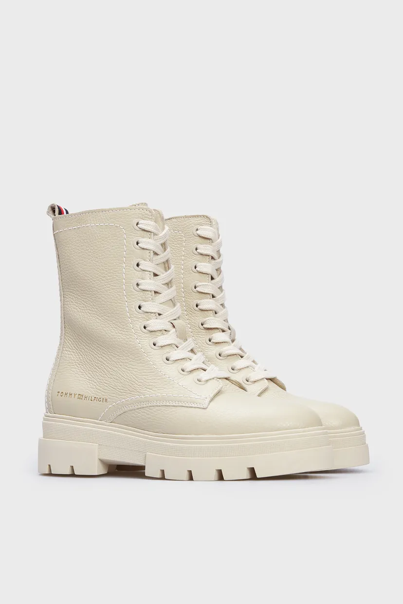 Женские бежевые кожаные ботинки MONOCHROMATIC LACE UP 3
