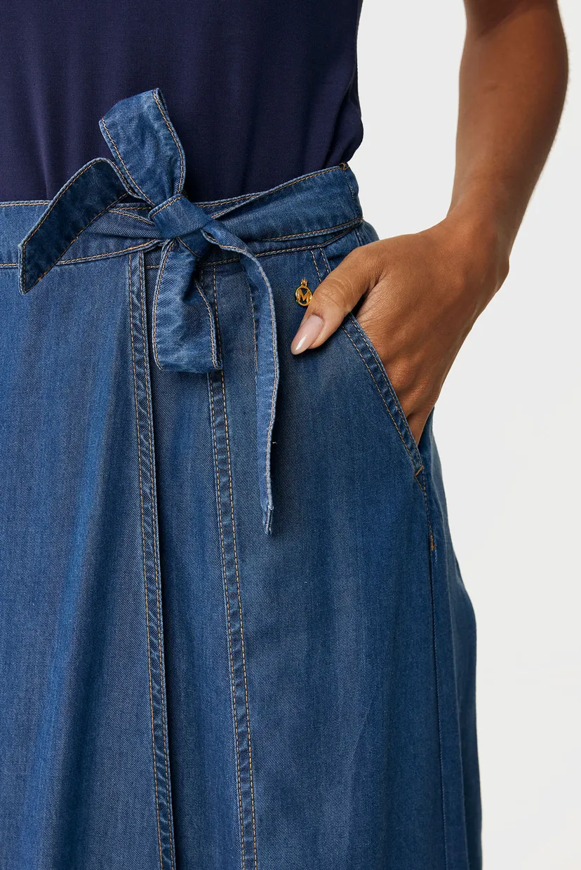 Женская темно-синяя джинсовая юбка Denim wrap skirt 4