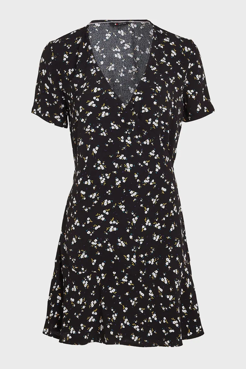 Женское черное платье с узором TJW FLORAL RUFFLE WRAP DRESS 5
