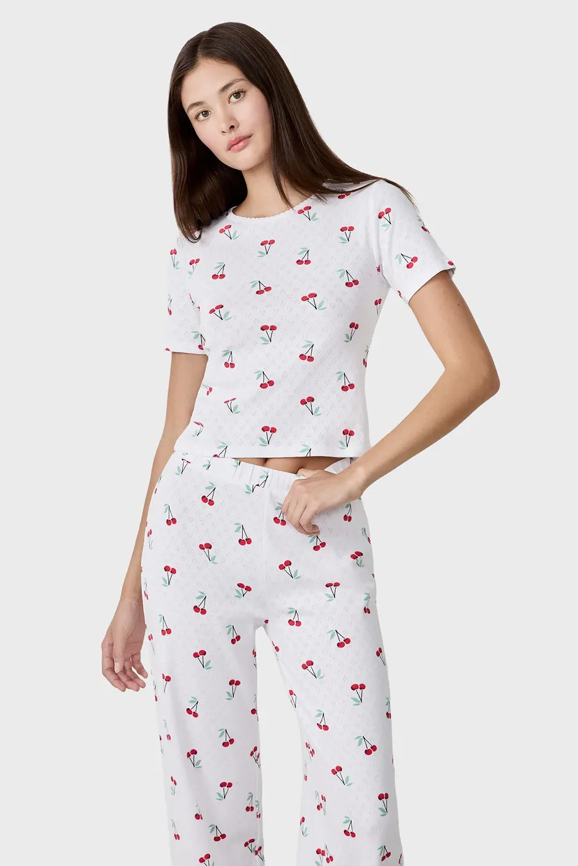 Женская белая пижама с узором (футболка, брюки) CHERRY 4