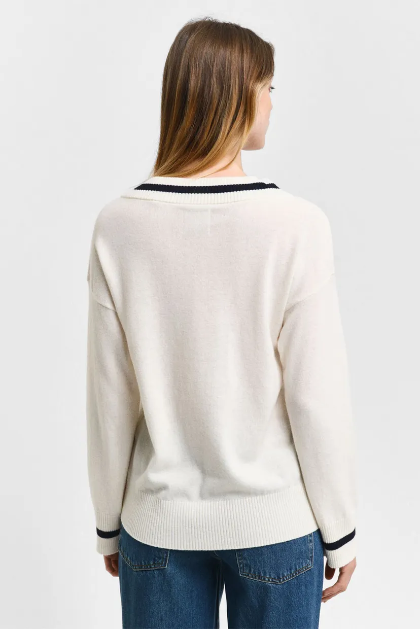 Жіночий білий вовняний пуловер SUPERFINE LAMBSWOOL CONT V-NECK 3
