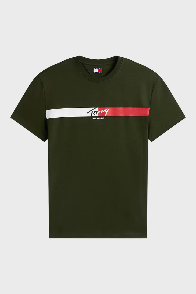 Мужская темно-зеленая футболка SIGNATURE STRIPE 5