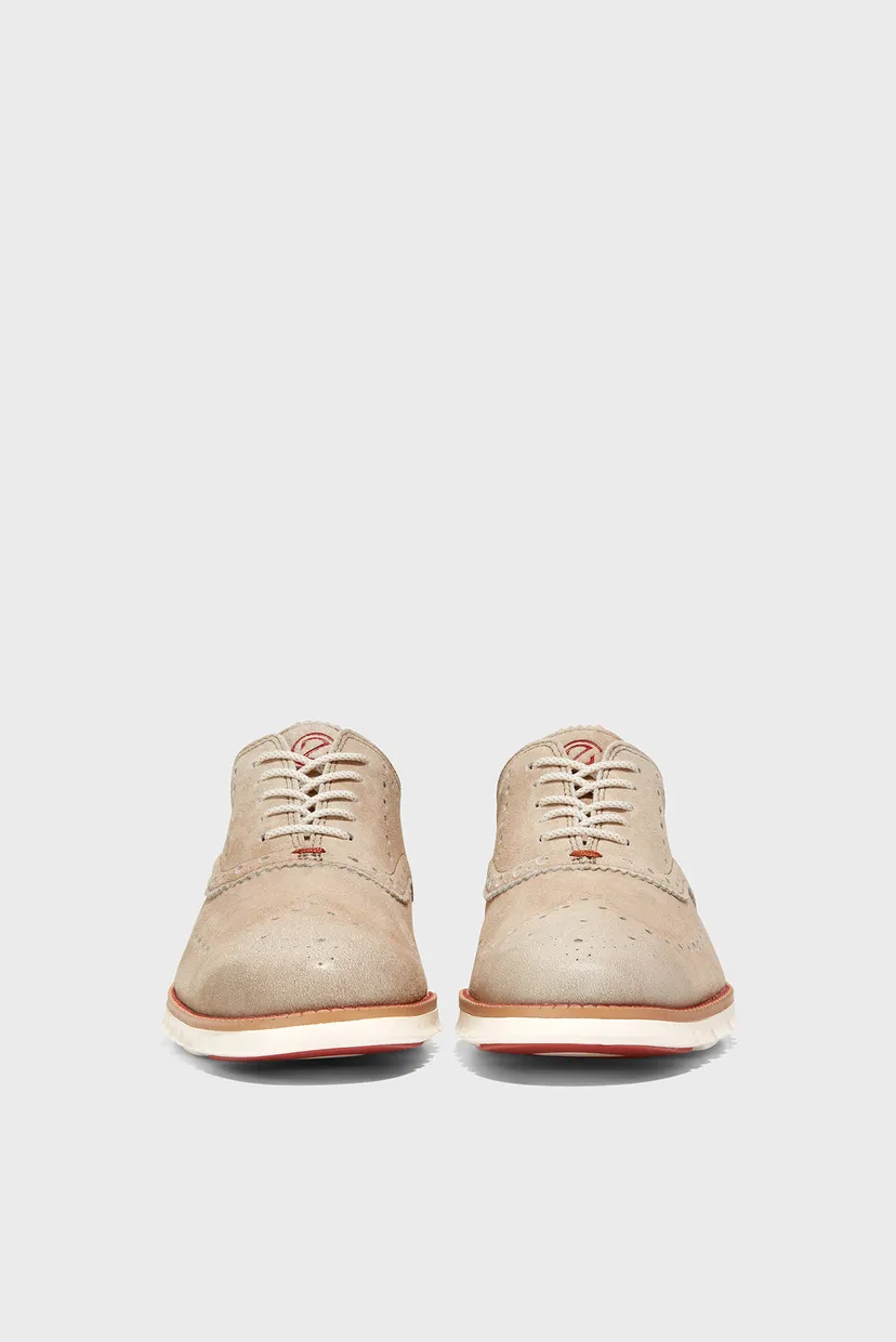 Мужские бежевые замшевые броги ZERØGRAND Wingtip Oxford 3