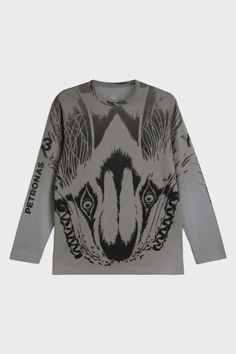 Сірий лонгслів з візерунком Y-3 MERCEDES WOLF GRAPHIC (унісекс) 7