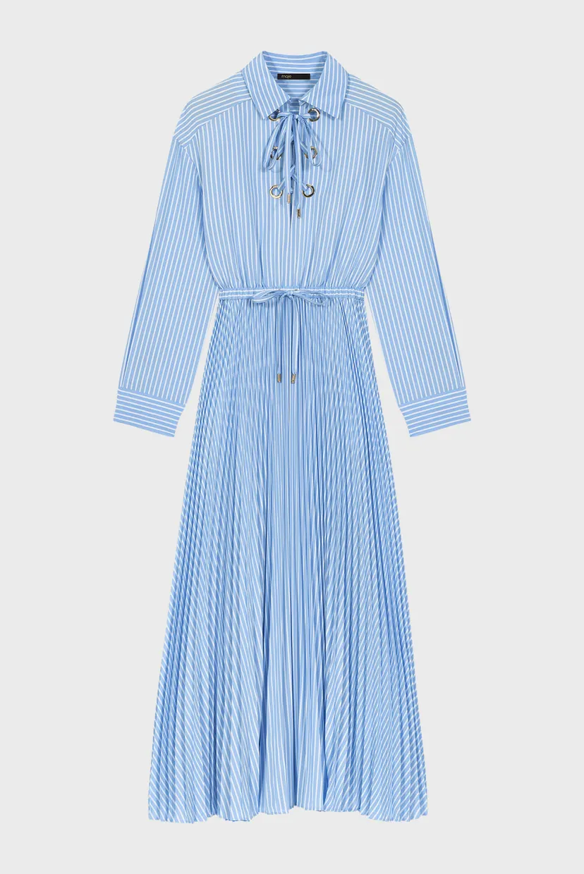 Жіноча блакитна плісирована сукня у смужку 8