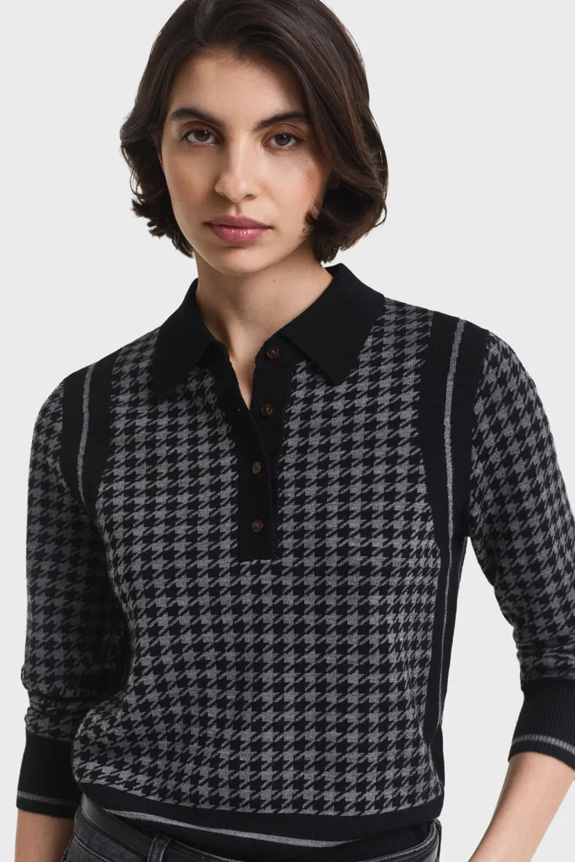 Женское черное шерстяное поло с узором HOUNDSTOOTH 4
