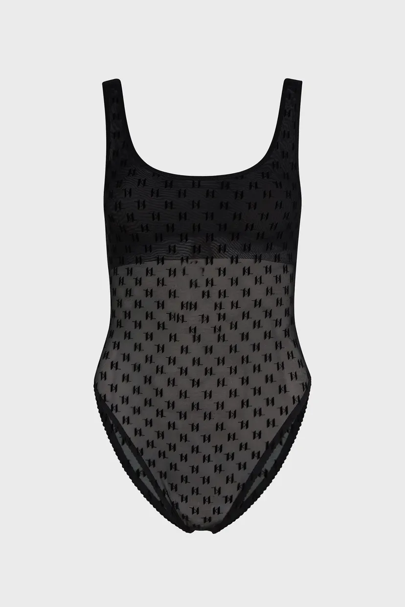 Жіноче чорне боді з візерунком MONOGRAM MESH BODY 5