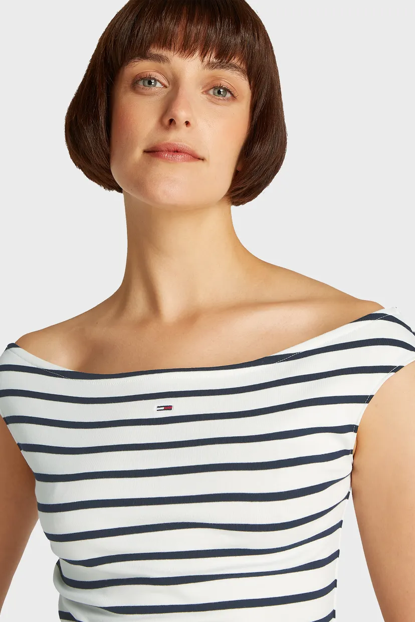 Женский белый топ в полоску BOAT NECK SS EXT 4