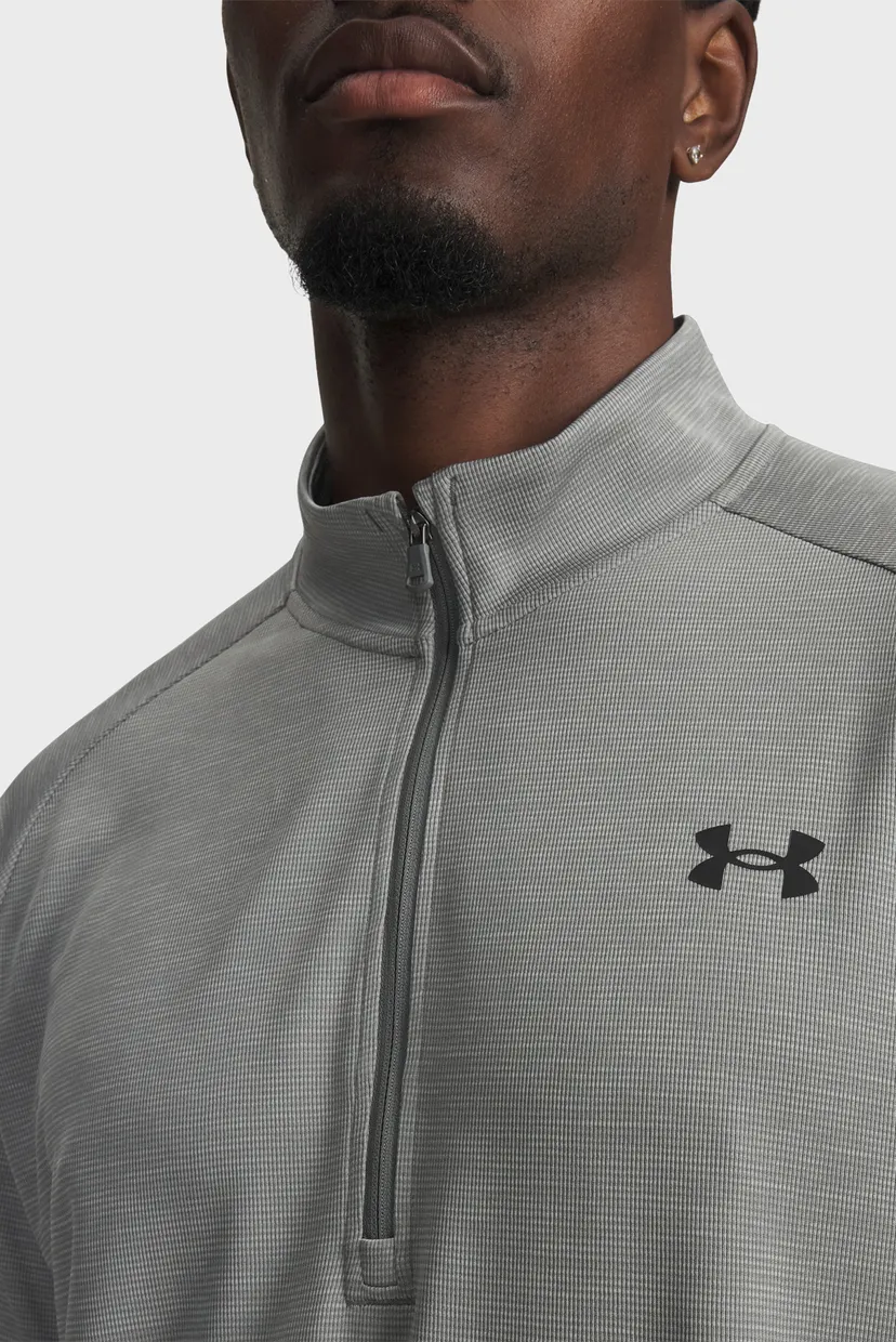 あー Мужская серая спортивная кофта UA Tech Textured 1/2 Zip Under