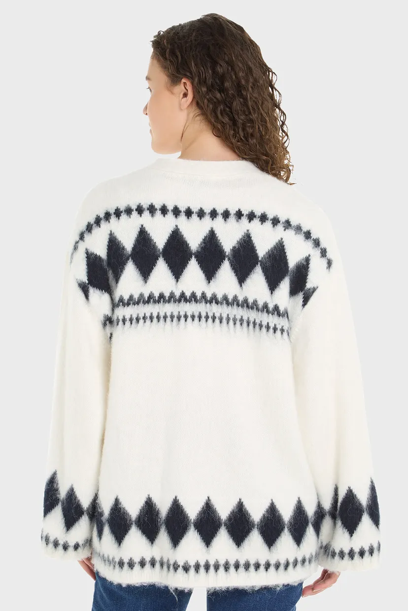 Женский белый кардиган FAIRISLE OVERSIZED V-NK CARDI 3