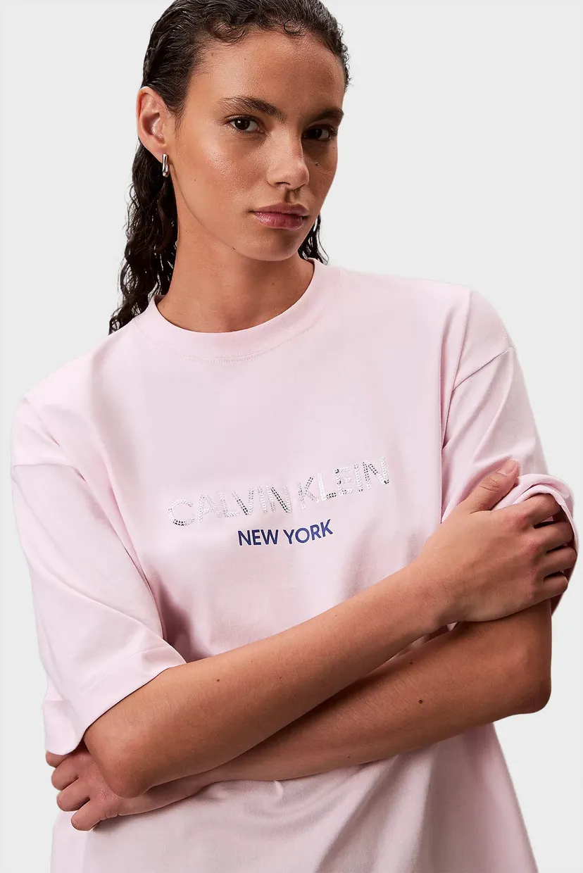 Женская розовая футболка RELAXED SEQUIN LOGO 4
