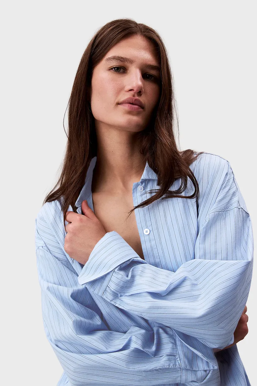 Женская голубая рубашка в полоску BUTTON DOWN 4
