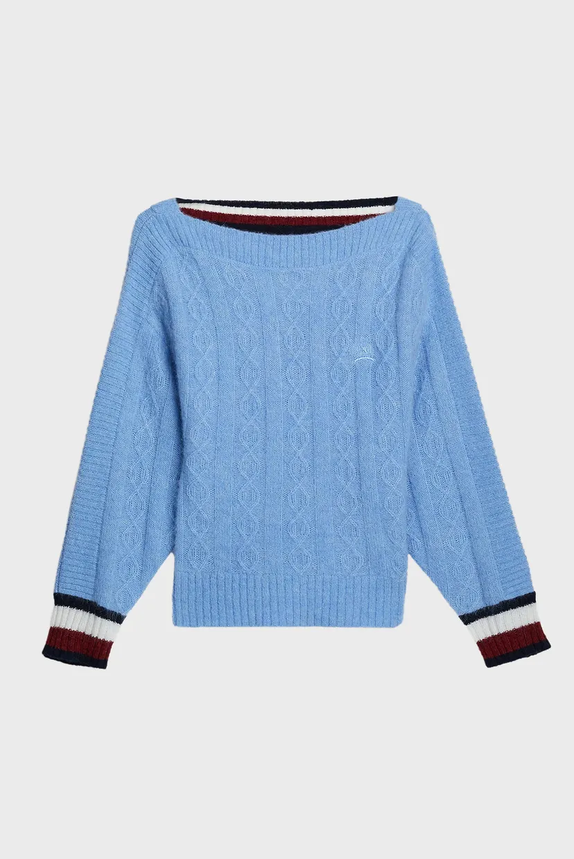 Женский голубой шерстяной джемпер THC PREPPY V-NECK CABLE 5