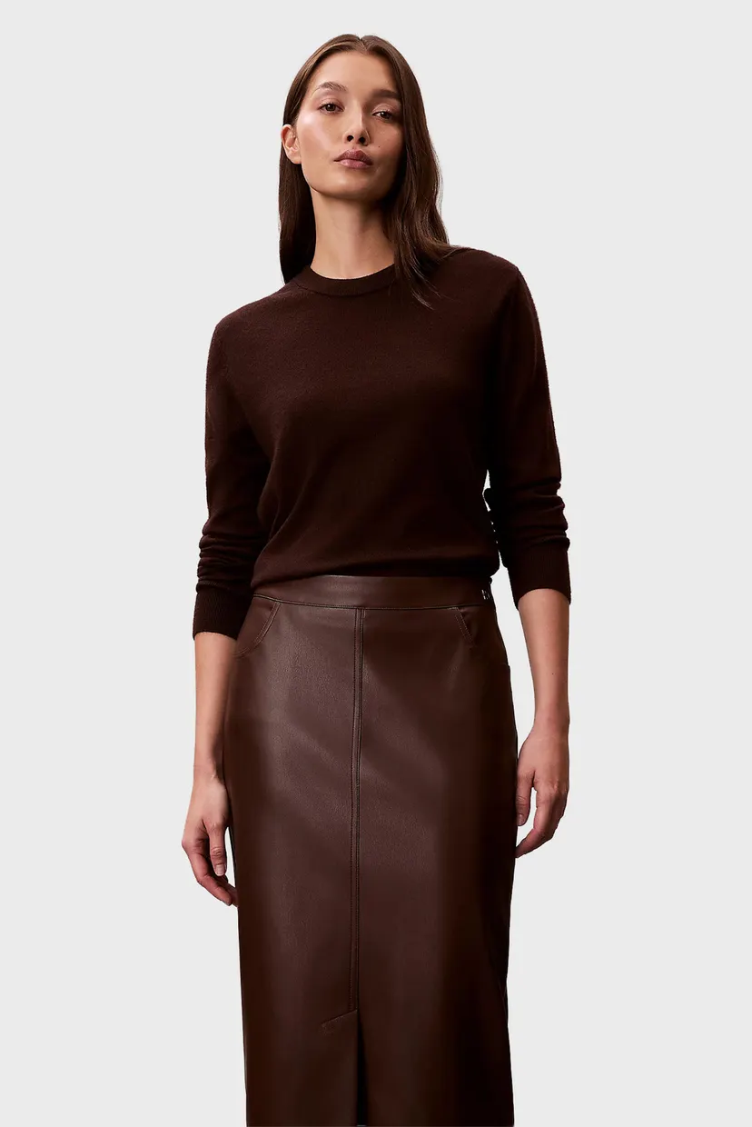 Женская коричневая юбка Faux Leather Midi Skirt 5