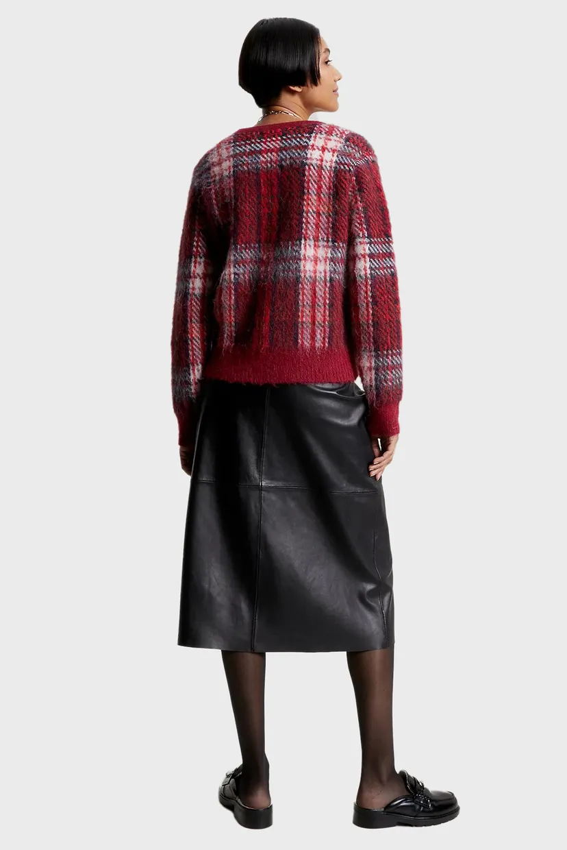 Жіночий бордовий картатий кардиган IMD TARTAN CHECK CROP V-NK CARDI 3