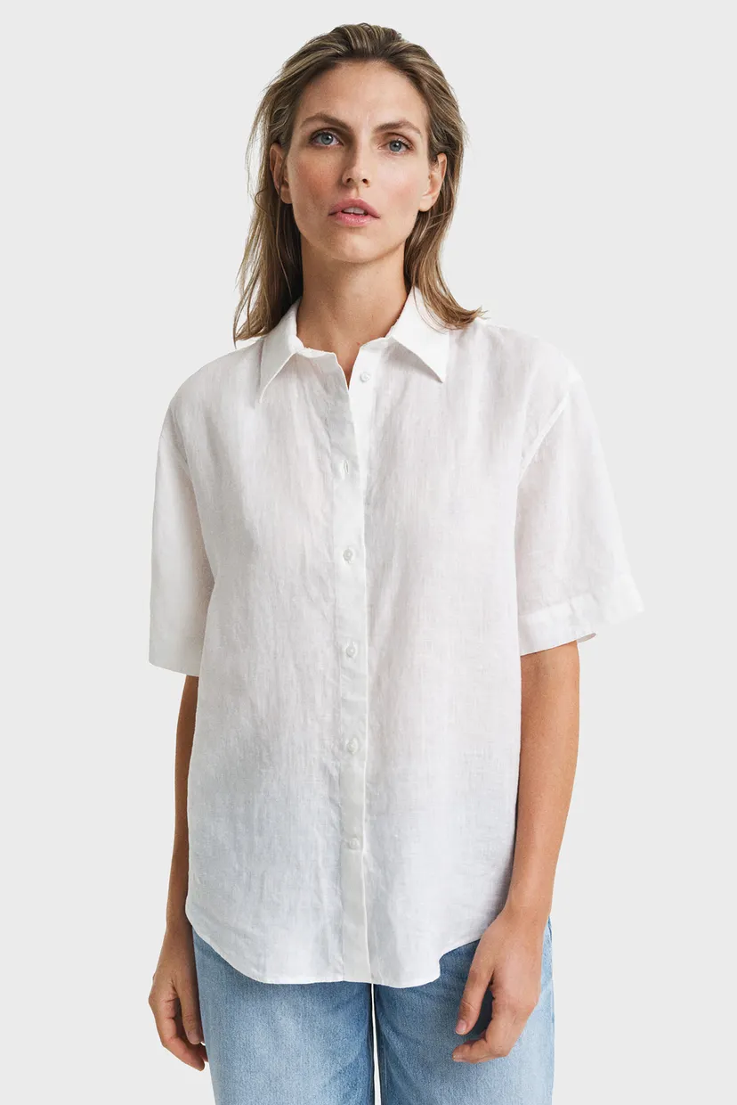 Жіноча біла лляна сорочка REL LINEN SS SHIRT 3