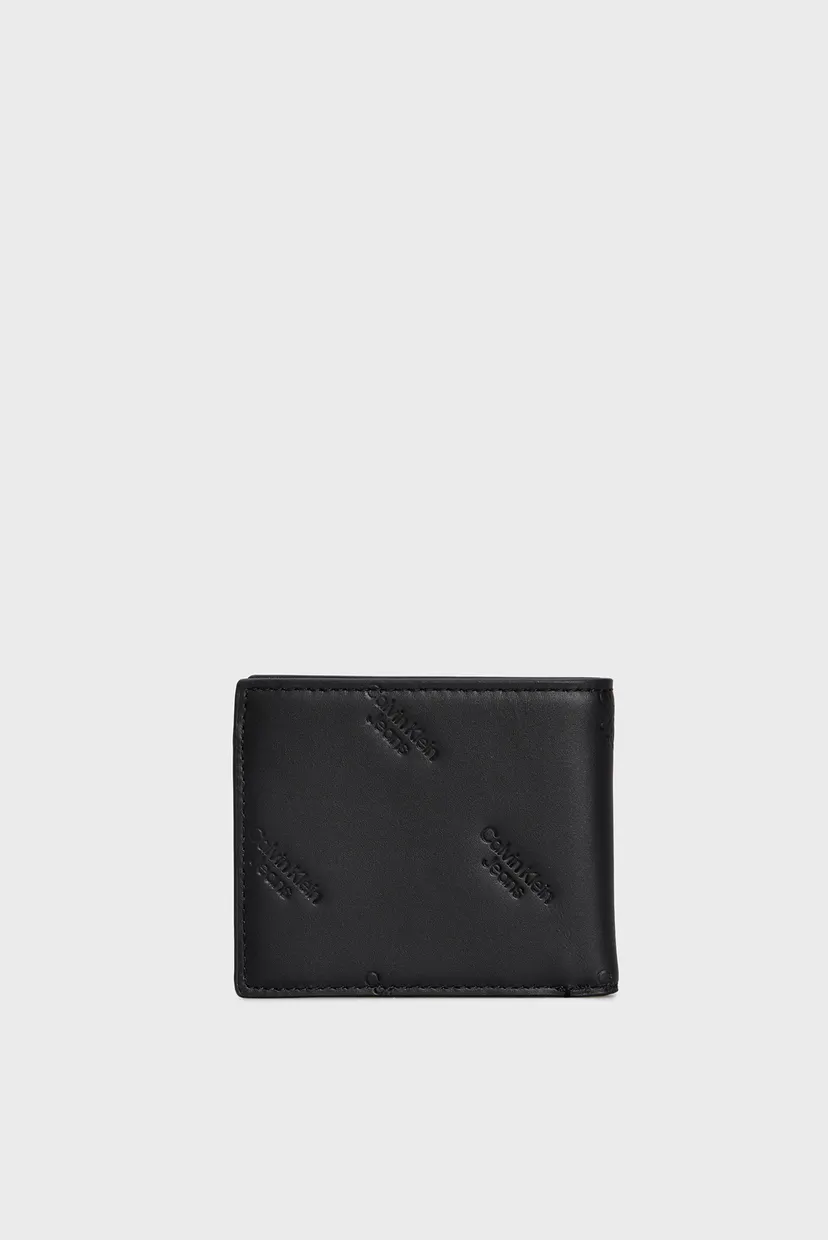 Мужской черный кожаный кошелек LOGO PRINT BIFOLD ID 4