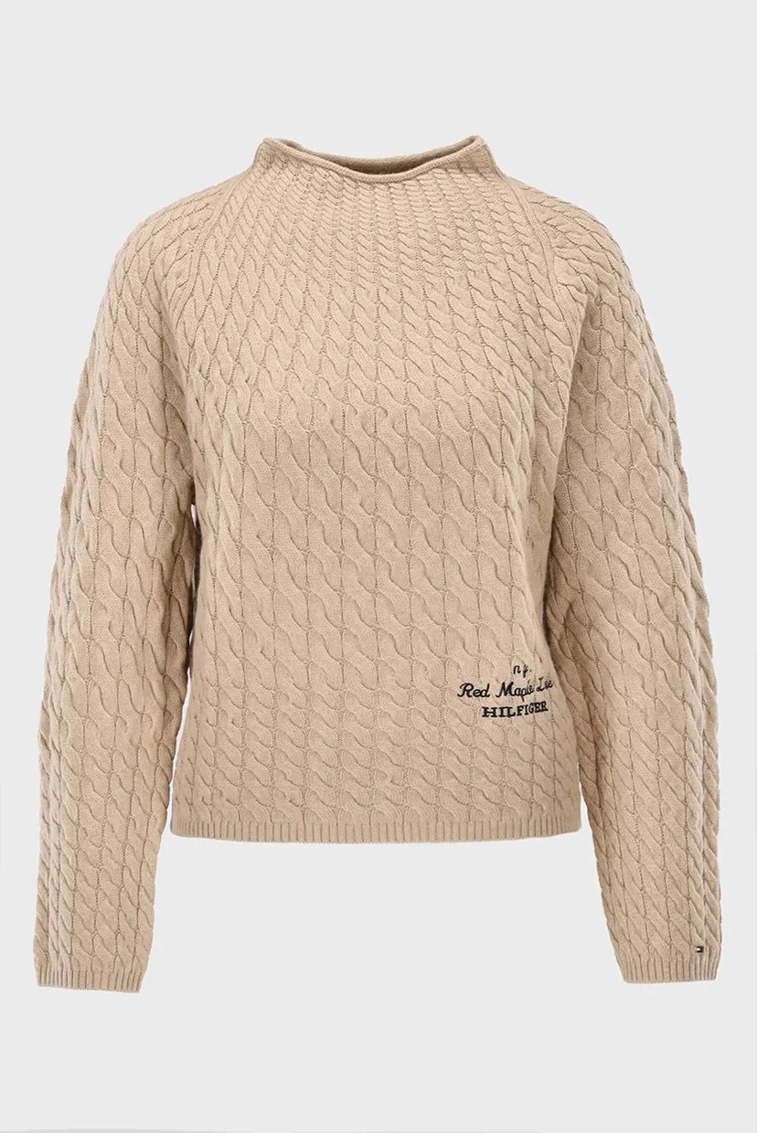Женский бежевый шерстяной свитер WOOL BLEND CABLE MOCK-NK SWT 6