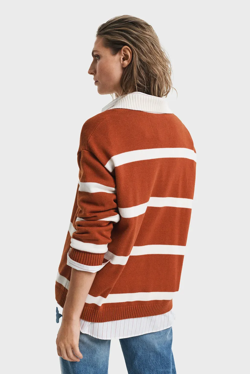 Жіноче теракотове поло у смужку STRIPED KNIT RUGGER 3
