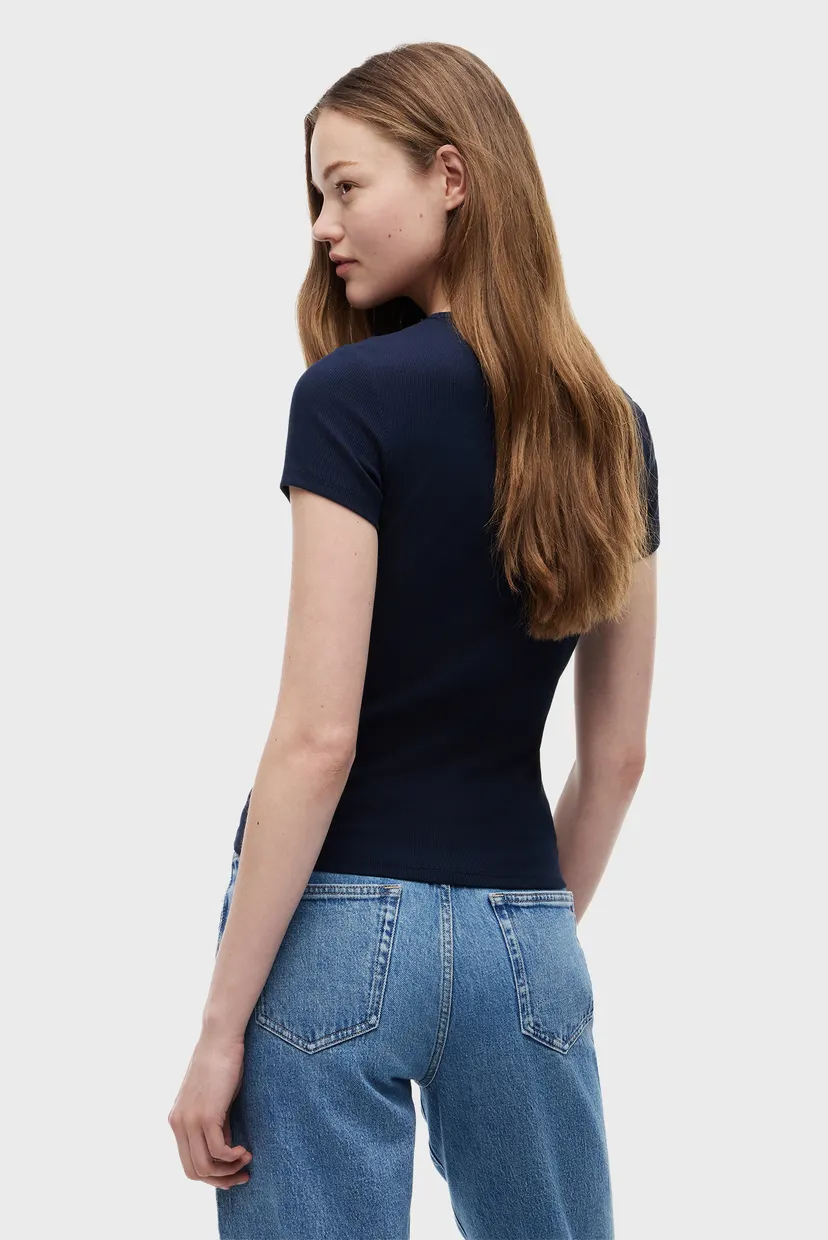 Женская темно-синяя футболка TJW SLIM ESSENTIAL RIB SS EXT 3