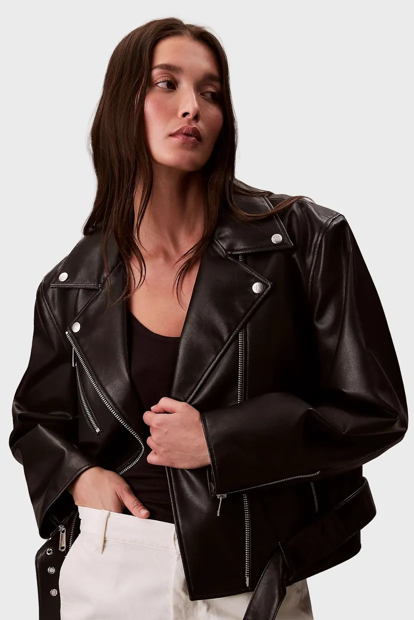 Жіноча чорна косуха FAUX LEATHER MOTO JACKET W/BELT 4
