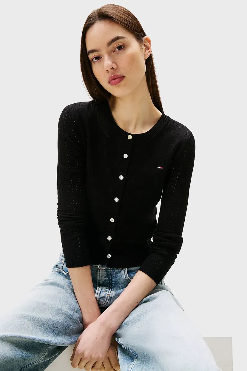 Жіночий чорний кардиган POINTELLE CREW NECK 4