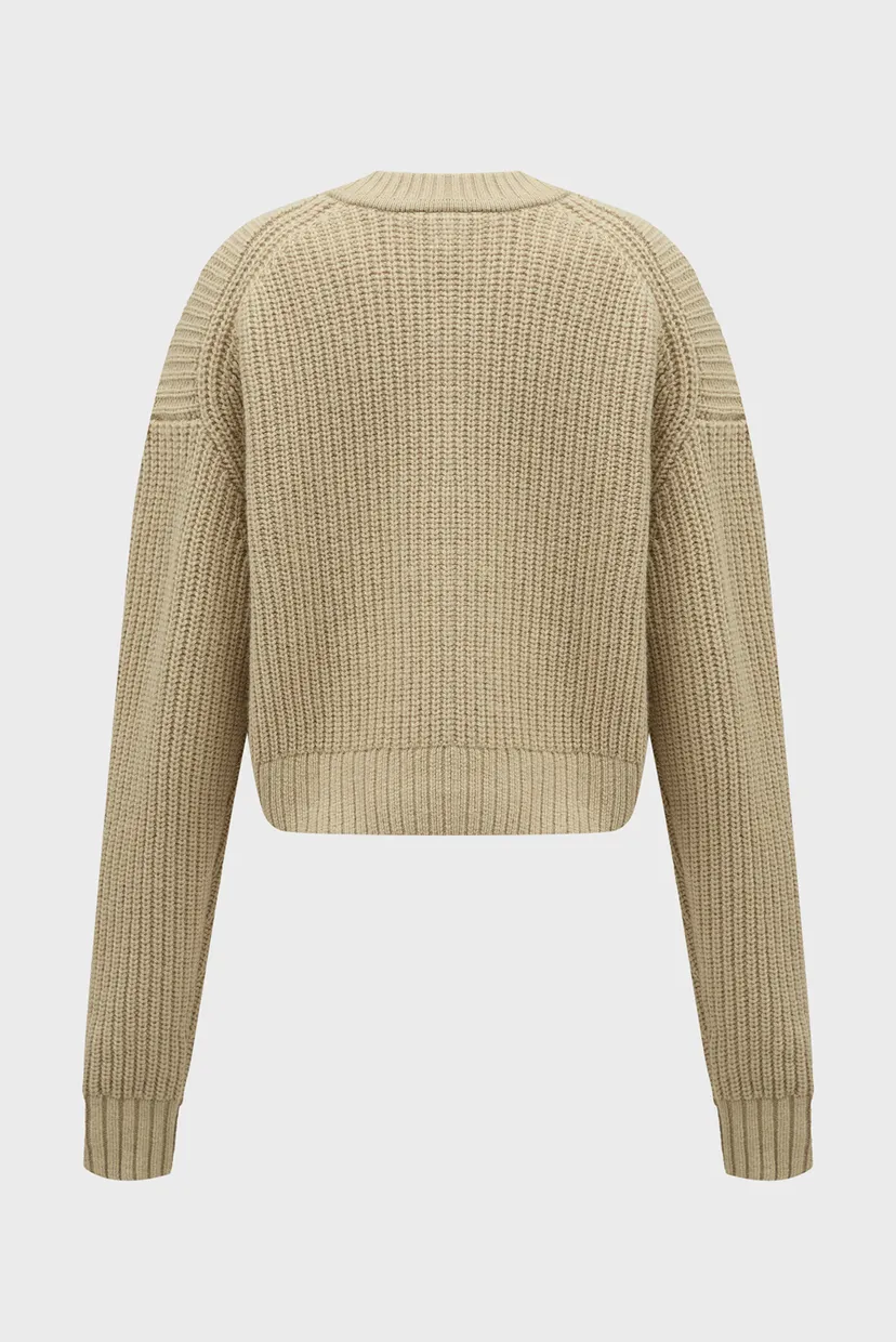 Женский бежевый шерстяной пуловер CHUNKY V-NECK SWEATER 6
