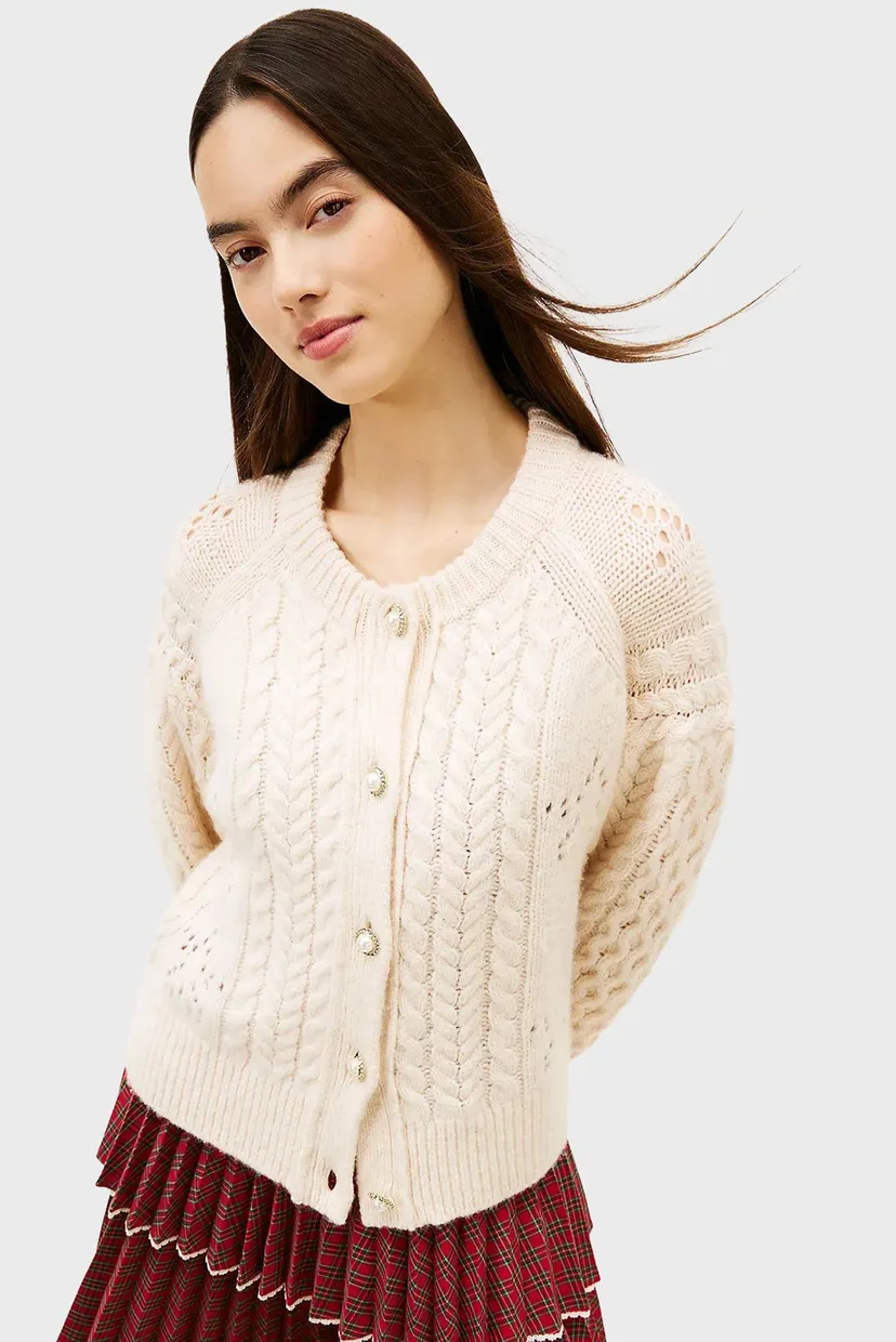 Жіночий білий вовняний кардиган TOMMY GIRL PREPPY CABLE 5