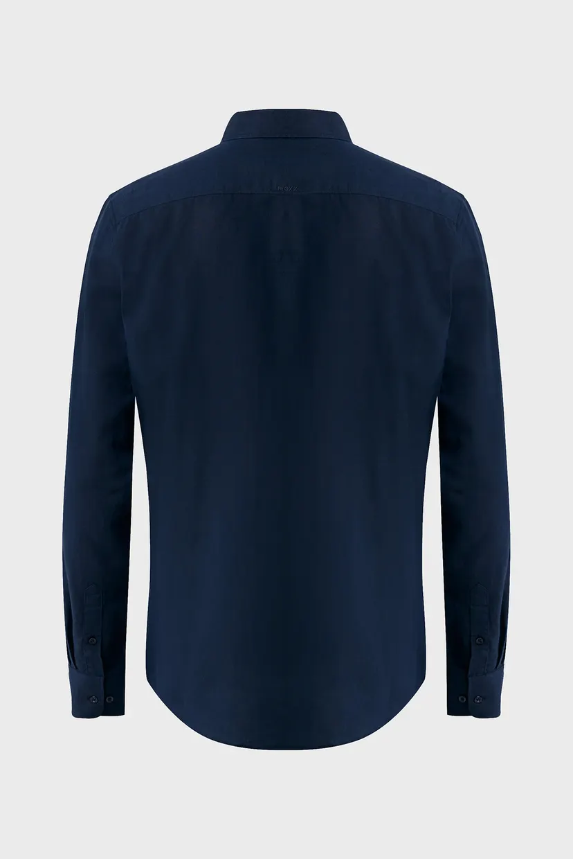 Мужская темно-синяя льняная рубашка CALEB Basic linen shirt 6